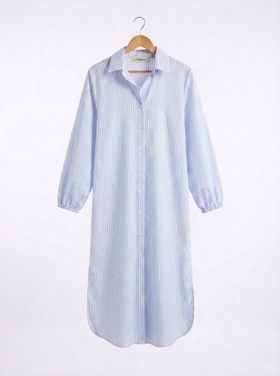 Coastal Stripe Button-Down Maxi Dress