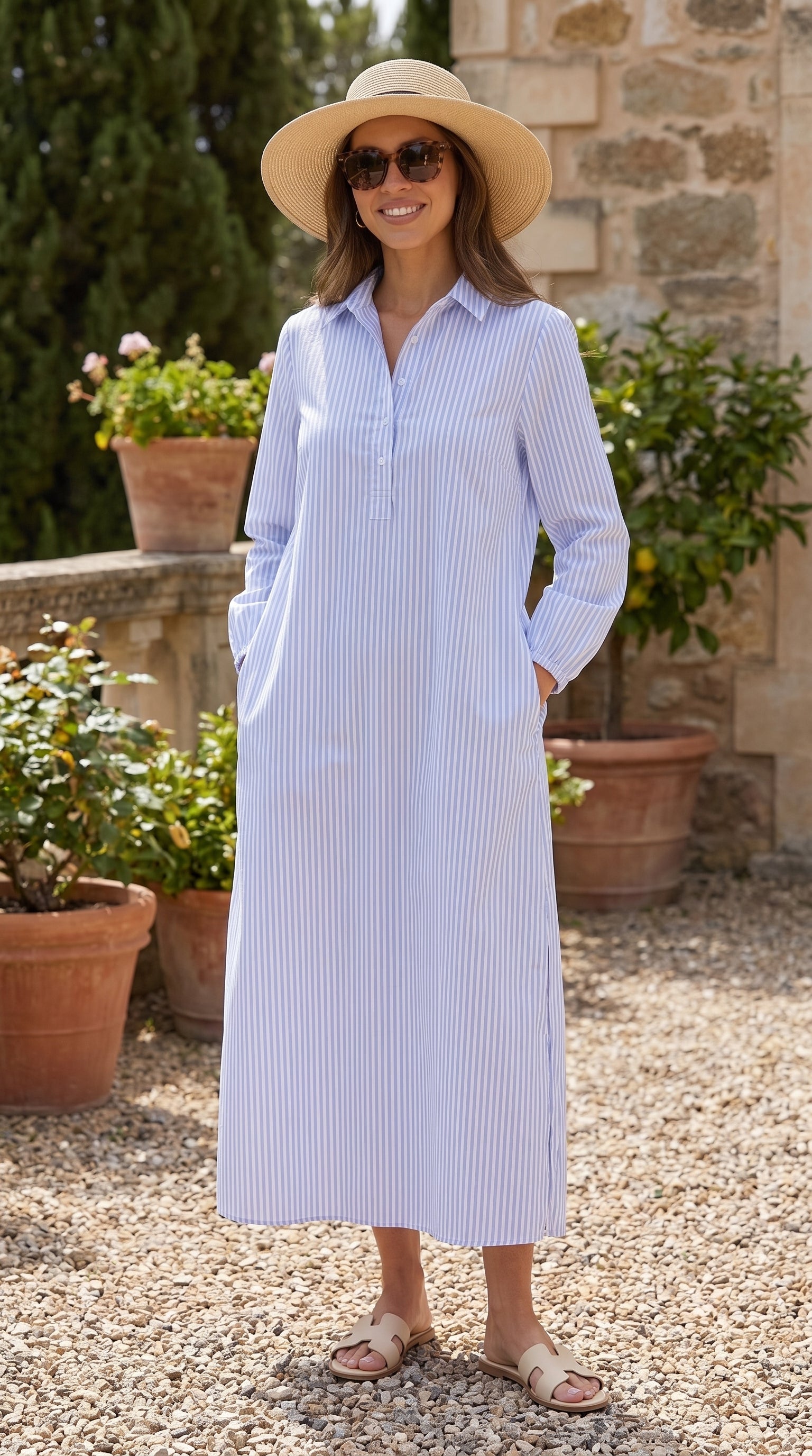 Coastal Stripe Maxi Shirt Dress