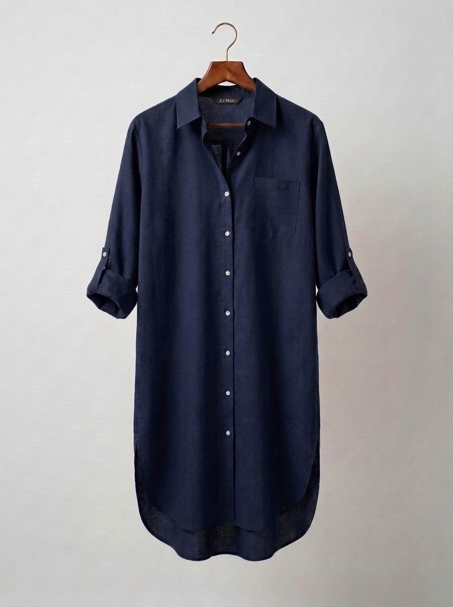 Blue Long Roll Up Sleeves Top