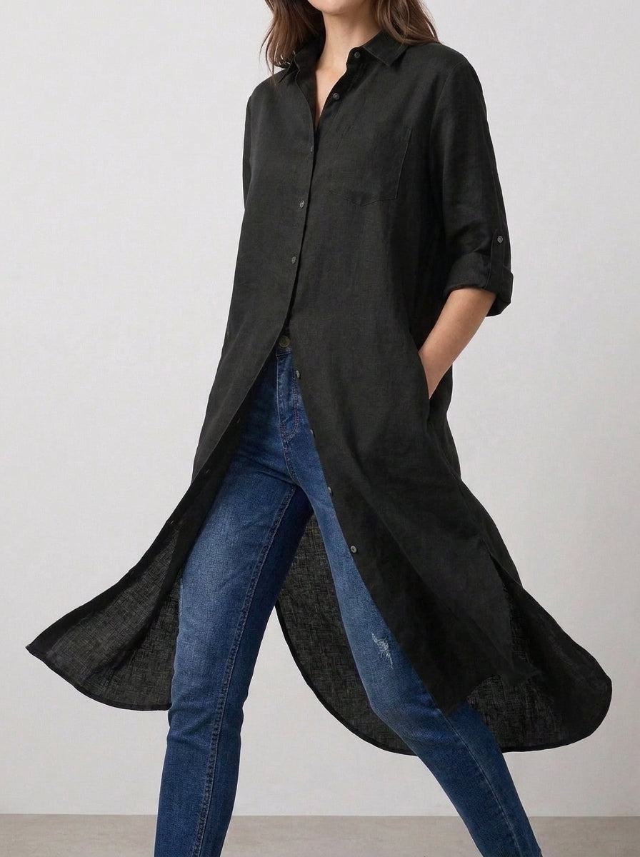 Black Long Roll Up Sleeves Top