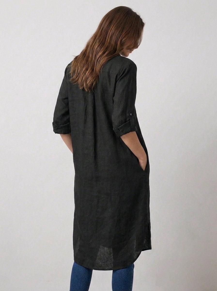 Black Long Roll Up Sleeves Top