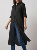 Black Long Roll Up Sleeves Top