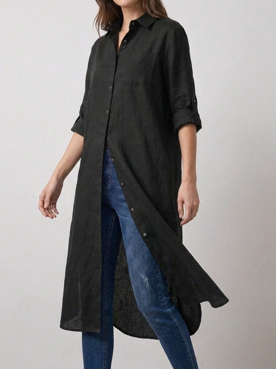 Black Long Roll Up Sleeves Top