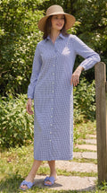Gingham Check Cotton Button-Down Shirt Dress
