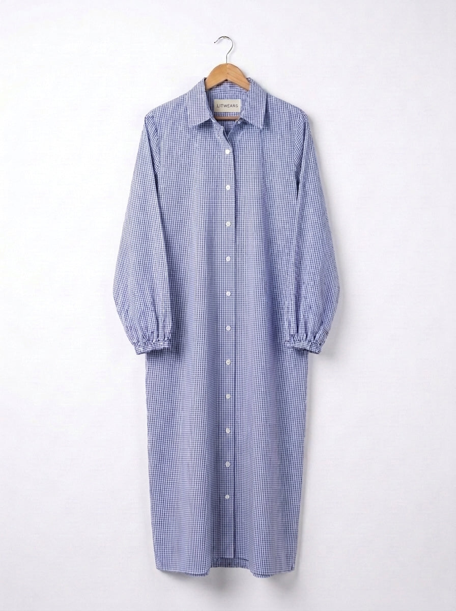 Gingham Check Cotton Button-Down Shirt Dress