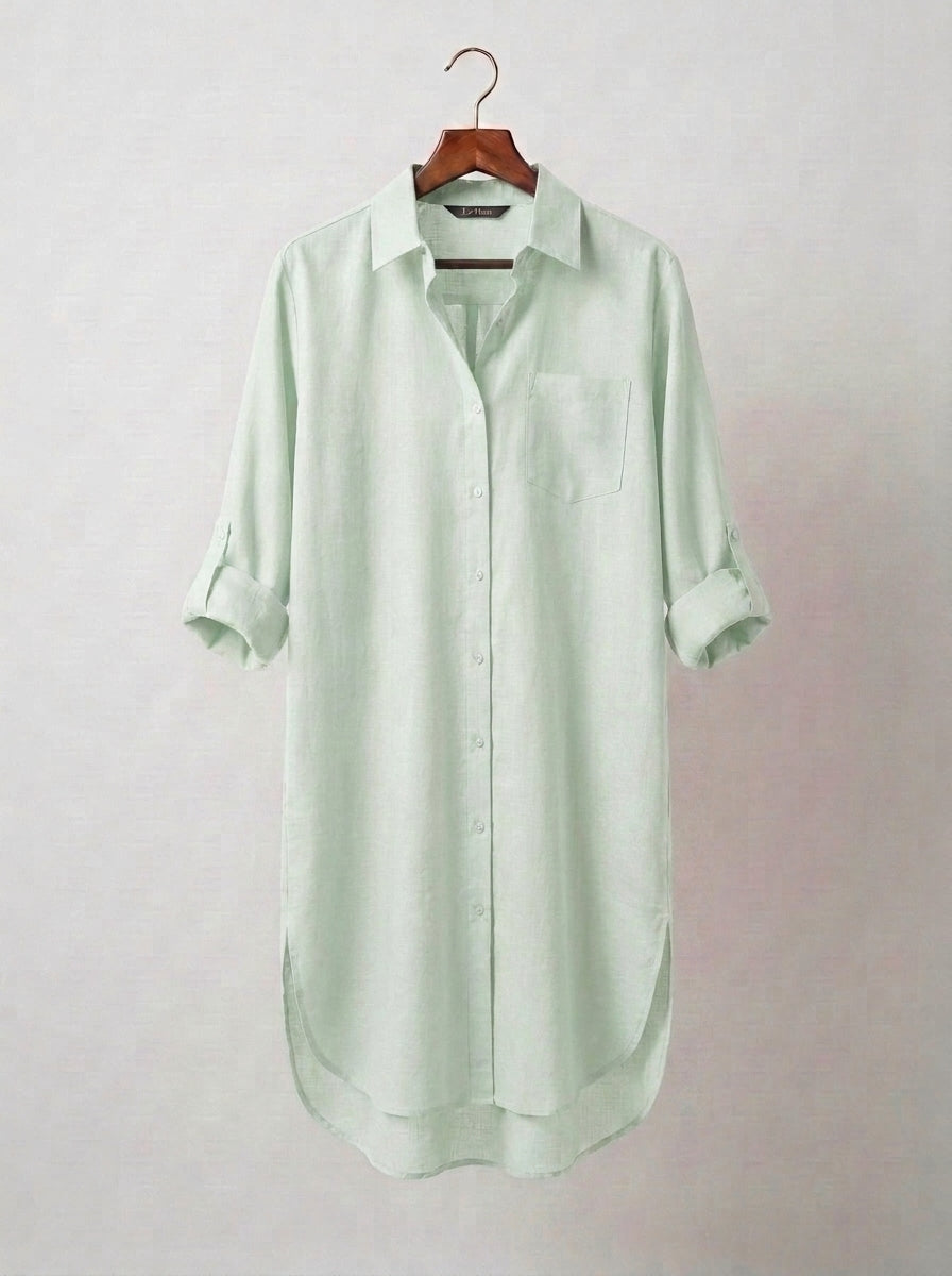 Sage Green Longline Lawn Shirt Dress – Roll-Up Sleeves