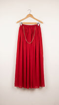Scarlet Flow Elastic-Waist Maxi Skirt with Gold Chain Accent