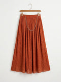Rust Orange Pleated Crush Chiffon Maxi Skirt with Elastic Waist