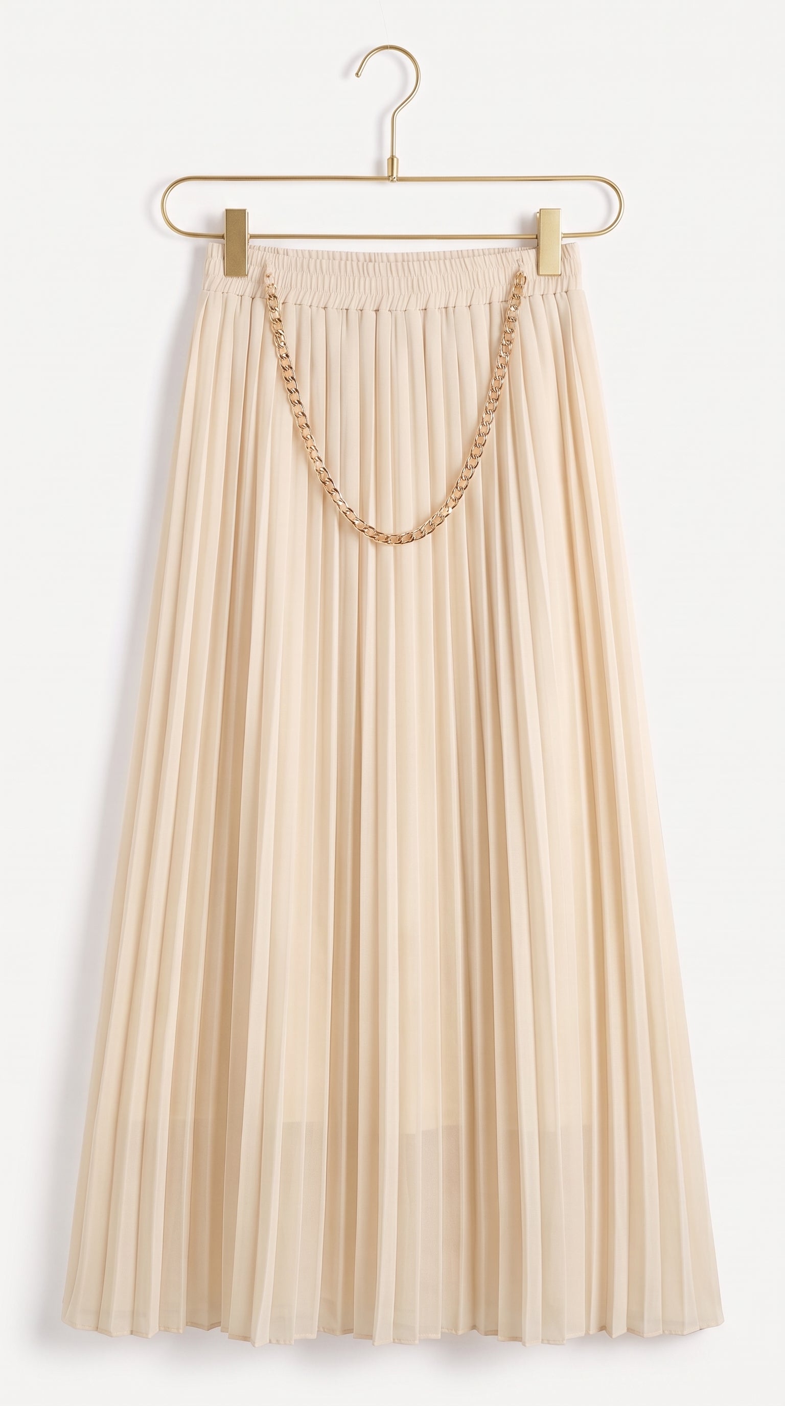 Cream Pleated Chiffon Maxi Skirt | Elastic Waist Free Size