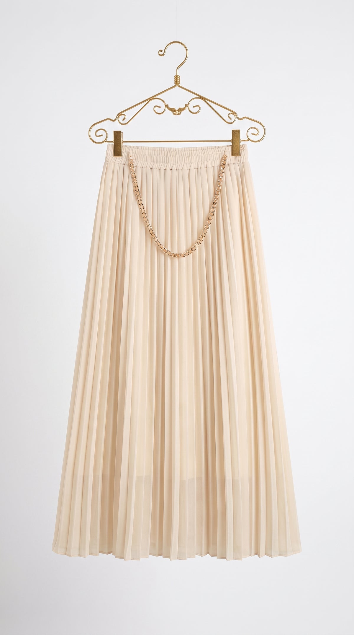 Cream Pleated Chiffon Maxi Skirt | Elastic Waist Free Size