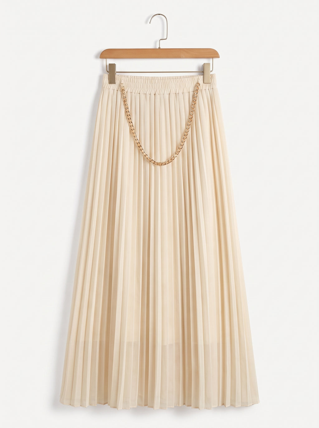 Cream Pleated Chiffon Maxi Skirt | Elastic Waist Free Size