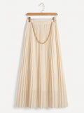 Cream Pleated Chiffon Maxi Skirt | Elastic Waist Free Size