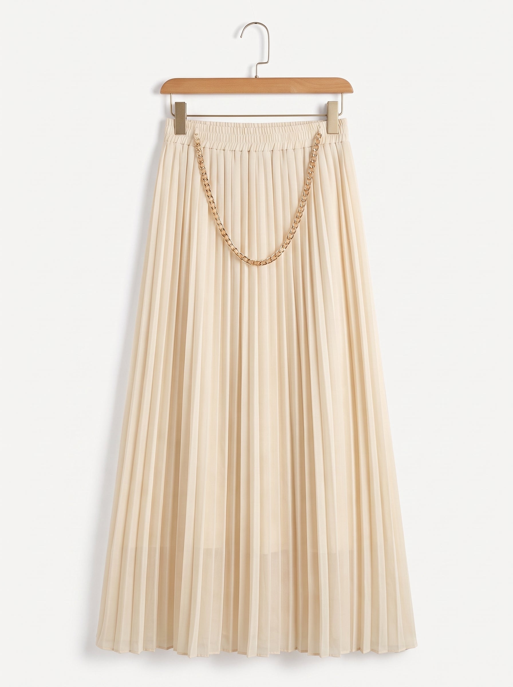 Cream Pleated Chiffon Maxi Skirt | Elastic Waist Free Size